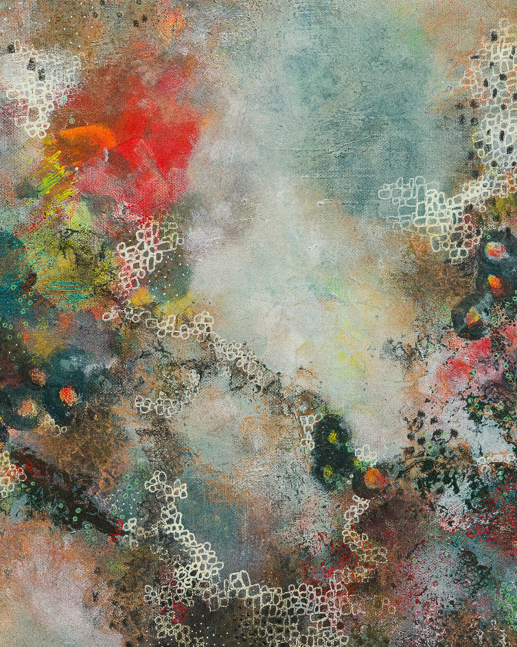 Abstract artwork with a mix of colours and textures